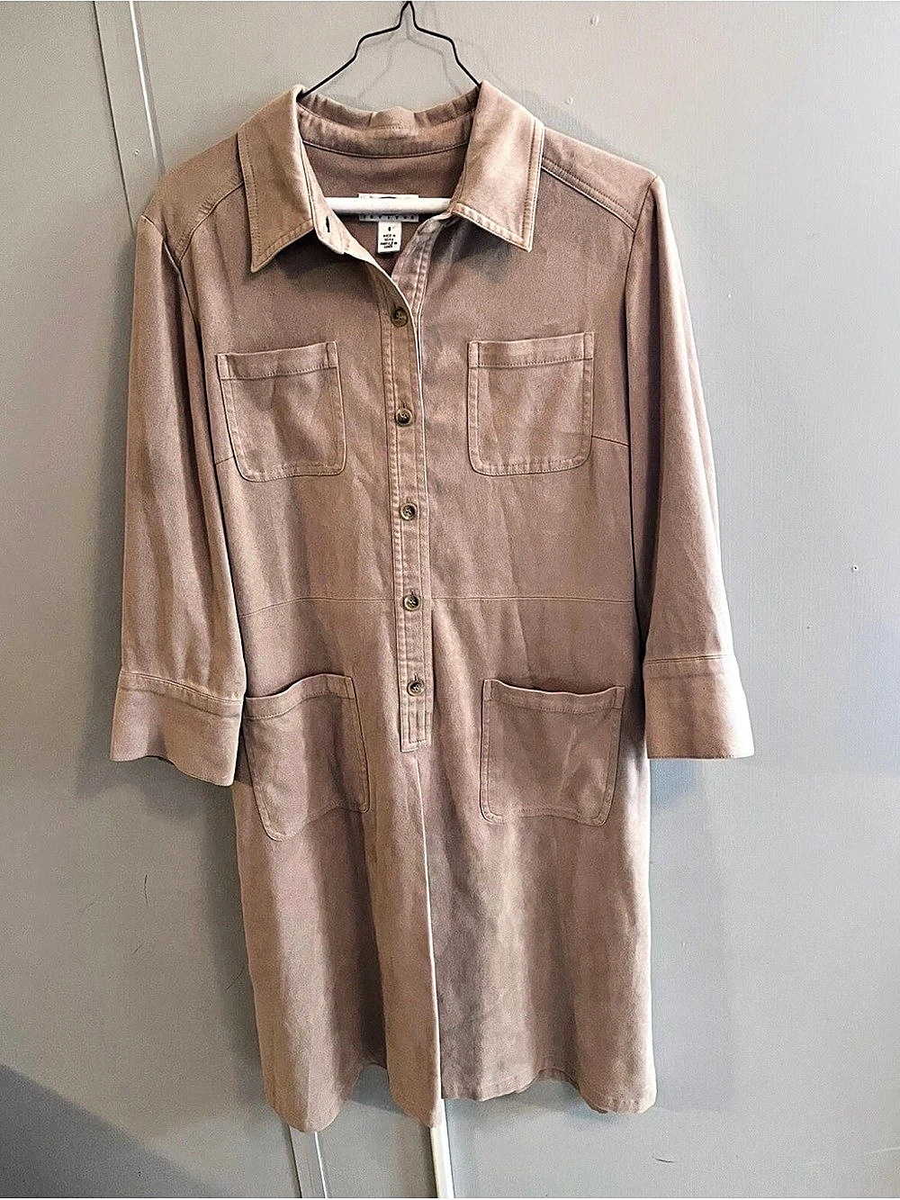 Vintage Talbots Stretch Button Up Shirt tan Dress Size 8 petites